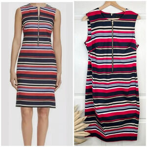 Donna Karan NY Women's Striped Knee-Length Zip Up Dress Size 10 Multicolor